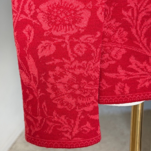 TINDE Extrafine Merino Wool Chic Red Floral Jacquard Pattern Cardigan Jacket -M - Picture 5 of 16